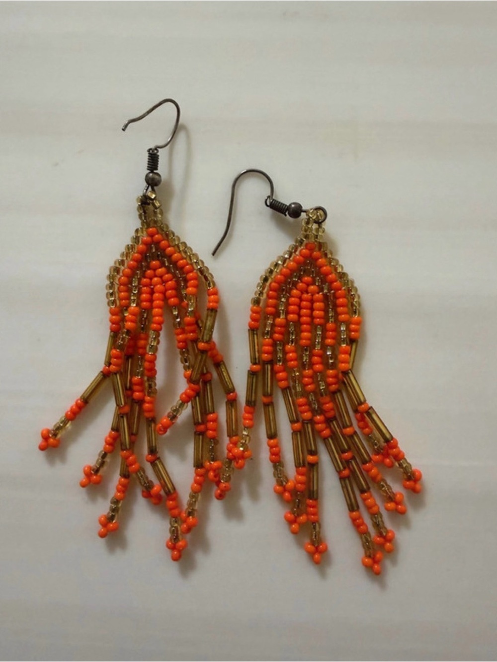 Handcrafted Orange Beaded Fringe Earrings